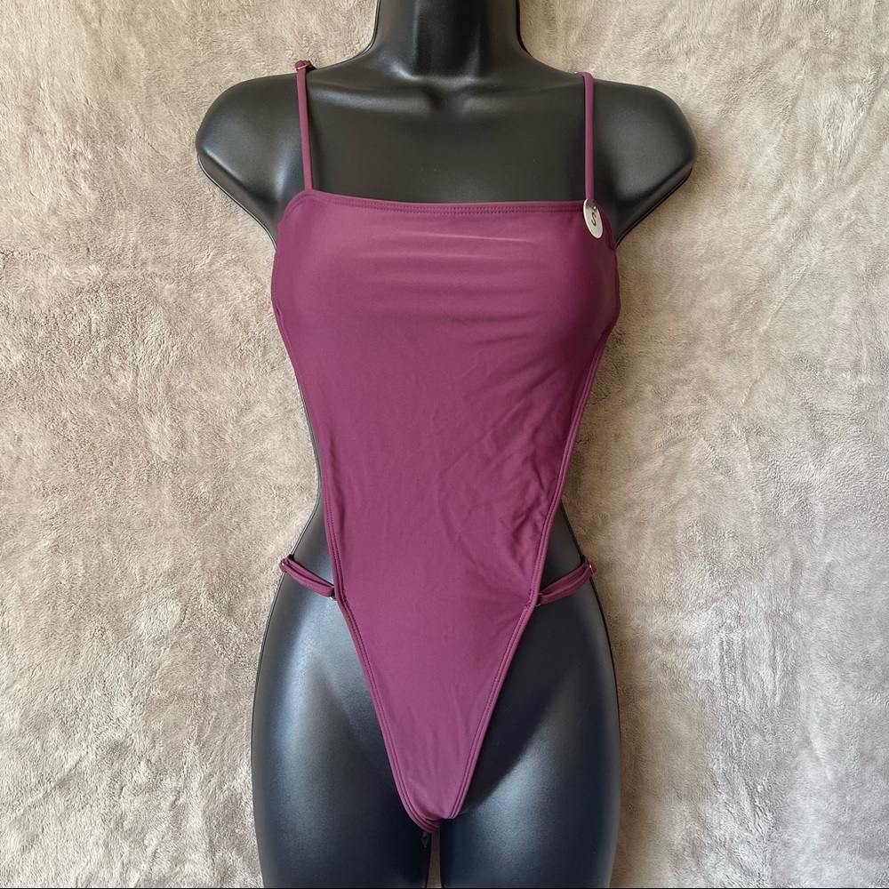 Purple Square Neck One Piece Swimsuit